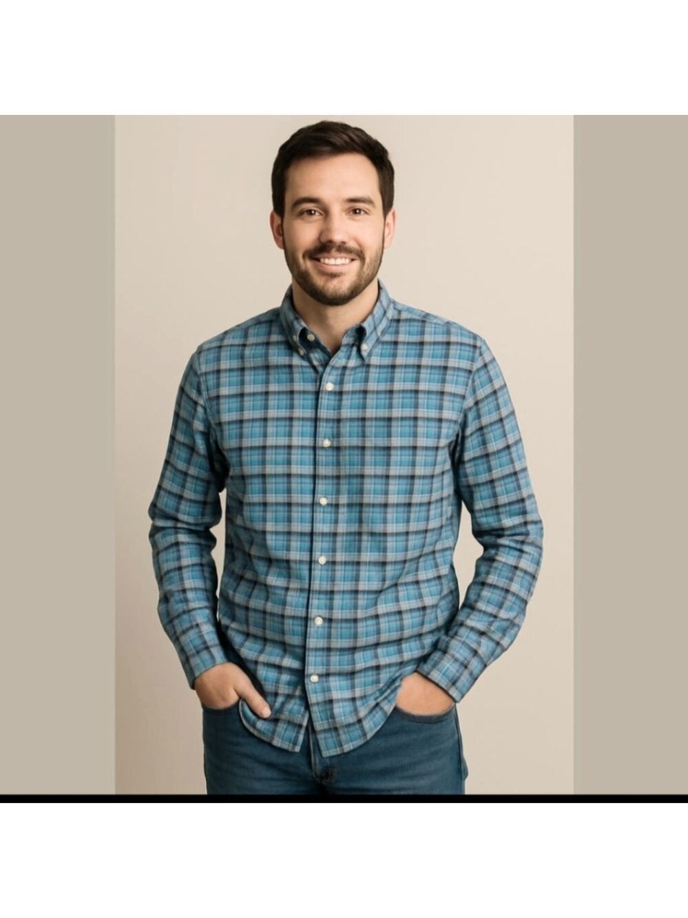 J. McLaughlin blue plaid shirt size Large